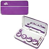 JAVOedge Purple Metallic Contact Lens Travel Kit with Mirror, 2 Twist Cap Lens Set, and 1 Large Solution Bottle