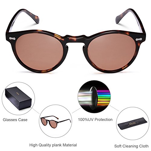 Vintage Round Sunglasses - Carfia Retro Polarized Sunglasses for Women Men, 100% UV400 Protection