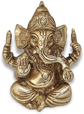 AVS STORE Ganesha Ganpati, Solid Brass Finish Statue Indian Handcrafted Religious Sculpture Antique Look Vintage Decorative, Precious Collection (Golden)