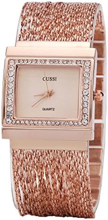 Ladies Square Crystal Bracelet Dress Wrist Watch for Women - Female Rose Gold