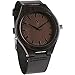 Wood Grain Handmade Mens Black Sandalwood Natural Wooden Watch - Genuine Black Leather Band