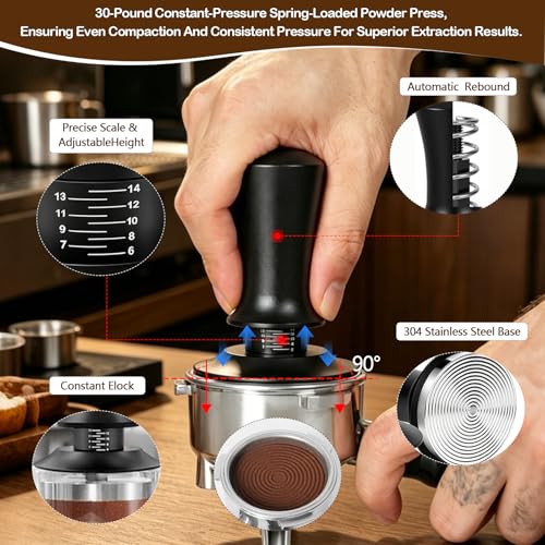 TECKZOON Espresso Maker Accessories Set of 9 51mm with Tamper Station, Coffee Leveler, WDT Tool, Stirrer, Dosing Funnel, Strainer, Cleaning Brush, Spoon Clip