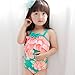 Saidi Girls One Piece Swimsuit Green Bow Pink Tiered Skirt Flower
