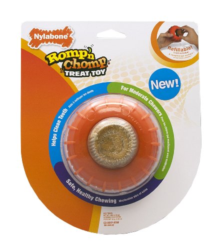 Nylabone Romp 'N Chomp Medium Chicken Flavored Roller Bone Dog Treat and Chew Toy
