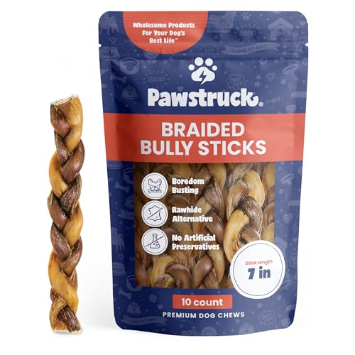 Pawstruck AllNatural 7” Braided Bully Sticks for Dogs Tough Long