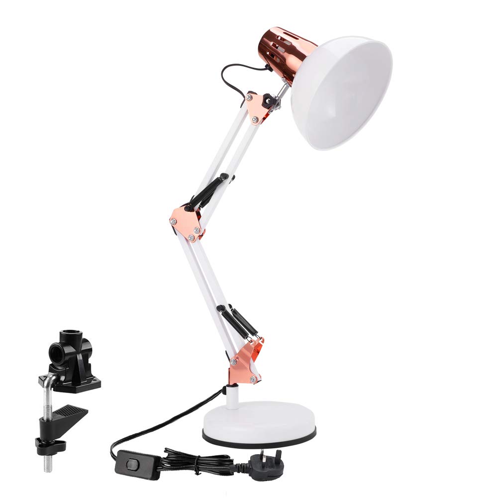 powerking Architect Task Lamp，Adjustable Swing Arm Desk Lamp with Clamp，Classic Desk Lamp for Home Office Reading (White)