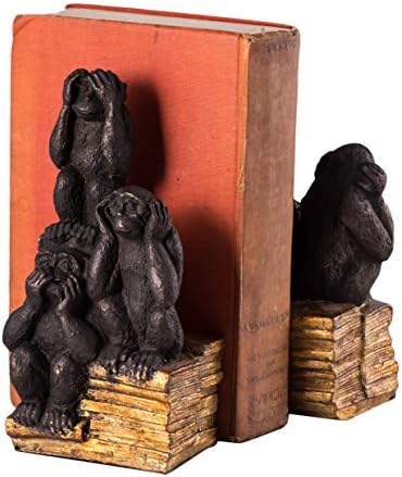 Paloma Collection AJ-R10K Resin Cast "Hear, Speak &amp; See No Evil" Monkey Bookends, Brown