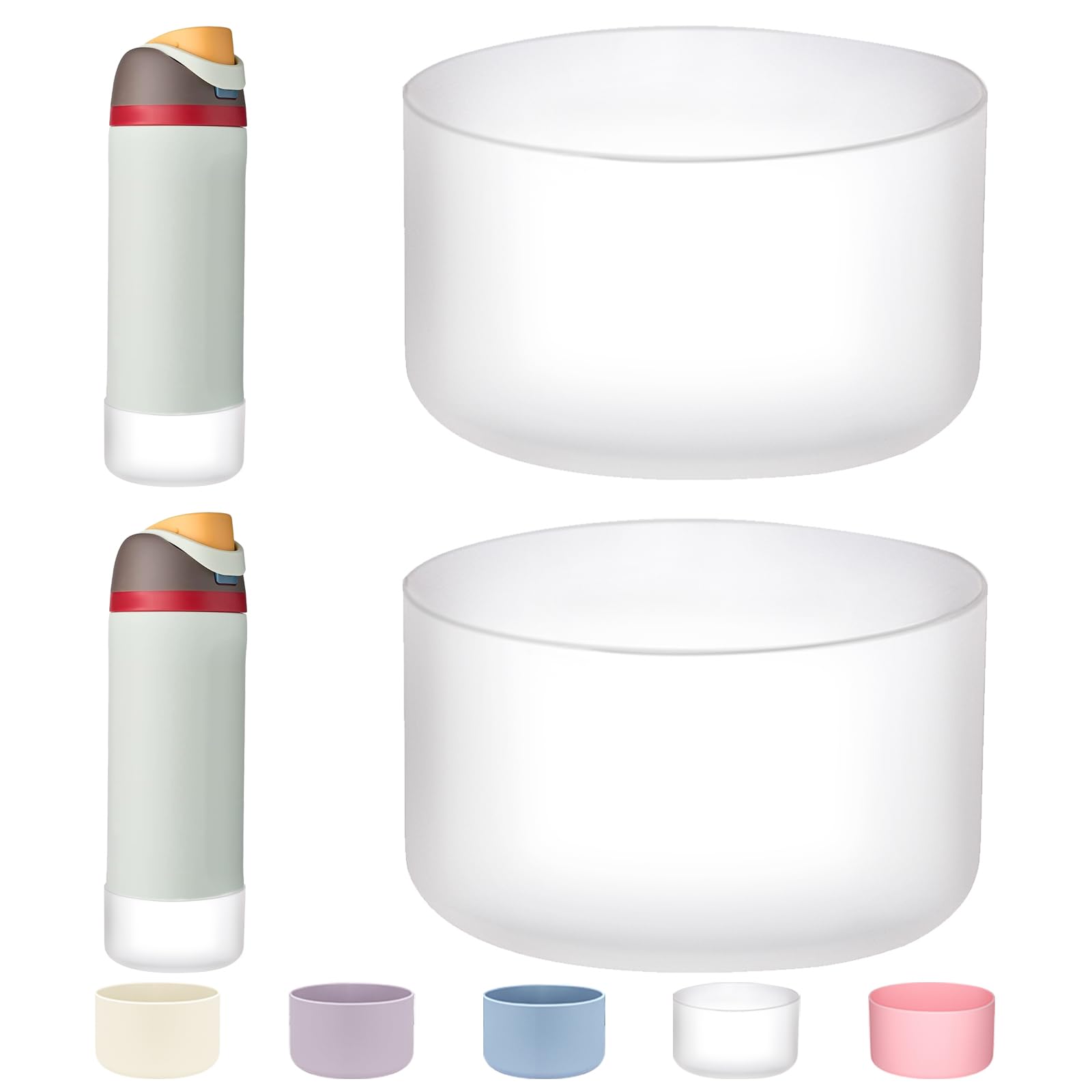 WK IEASON 2Pcs Silicone Water Bottle Boot for Owala 24oz, Protective Flask Bottom Cover Base for Owala FreeSip Twist and Flip Flask Bottles (Cleax2, 24OZ)