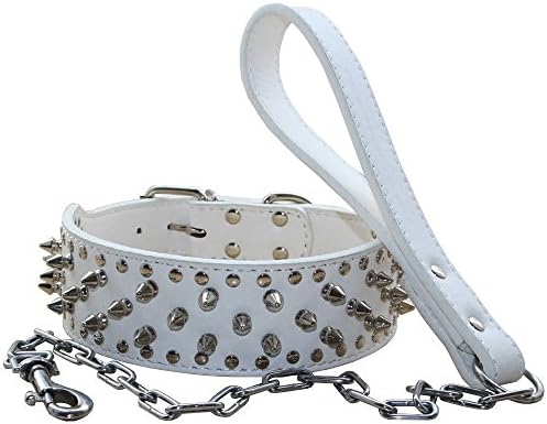 Avenpets Working Leather Dog Collar and Leash for Pulling, Tracking and Walking with Your Pitbull,Boxer Mastiff