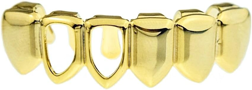 Bottom Grillz Right Two Open Face 14k Gold Plated Lower Teeth Hip Hop Six Tooth Grills