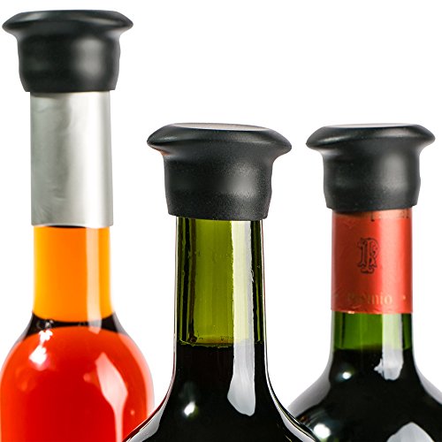 Silicone Wine Stoppers (6 pieces, Black) - Durable Silicone Rubber Beverage Preserver that is Guaranteed Spill and Leak Proof, Reusable Wine Saver with Vacuum Seal