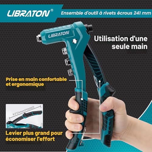 Libraton Rivet Nut Pliers, Threaded Insert Pliers, 9.5 Inch Rivet Nut Tool, Threaded Rivet Kit with Nuts and Mandrels M3, M4, M5, M6, Manual Rivet Nut Gun