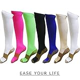 7 Pack Copper Knee High Compression Socks For Men & Women - Best For Running,Athletic,Medical,Pregnancy and Travel -15-20mmHg