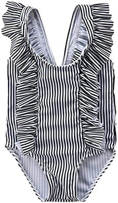 GSHOOTS Baby Girls' Striped Ruffle Swimsuit Bikini Swimwear (90/12-18 Monthss, Striped Black)