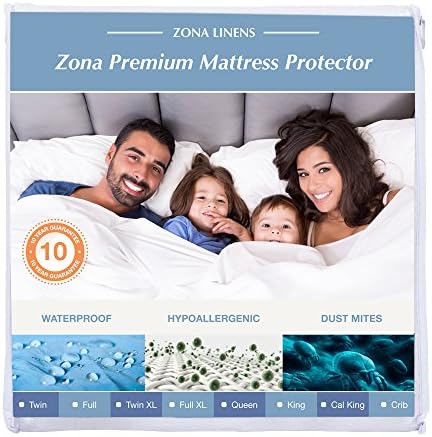 Zona Premium Waterproof Mattress Protector – Cal King, 100% Cotton Terry Fitted Cover – 10y Warranty