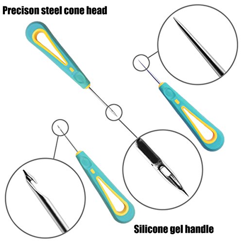 QY 3PCS Most User-friendly Sewing Awl Hand Stitcher Shoe Canvas Leather Repair Tool for DIY Craft, Straight Needle Curved Needle and Hole Needle - Thumbnail 2