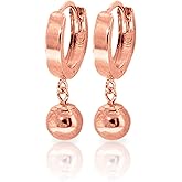 14k Solid Rose Gold Hoop Earrings Ball Dangling