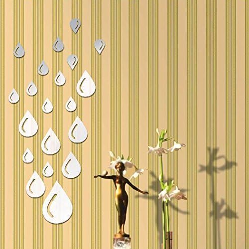 Chunlin Fashion Silver Acrylic 3D Mirror Effect Wall Stickers Home Decor Vinyl Stickers for Bathroom Sitting Room Home Decoration (Raindrop)