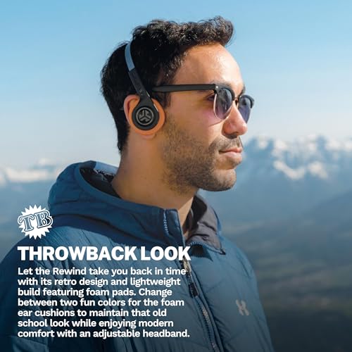 JLab, Rewind 2, Retro Wireless on-Ear Headphones, Bluetooth multipoint, EQ3, Google Fast Pair, Be Aware, Wireless Sharing, Black