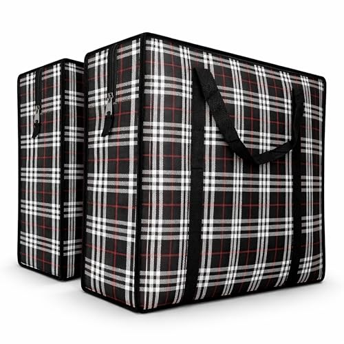 82L Extra Large JUMBO 190 GSM Oxford Fabric Waterproof Storage Bags with Zipper & Strong Handles – Heavy Duty Reusable for Moving, Laundry & Bedding (2 PCS BLACK)