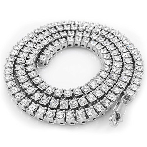 14k white gold plated iced out 1 row tennis necklace, 2…