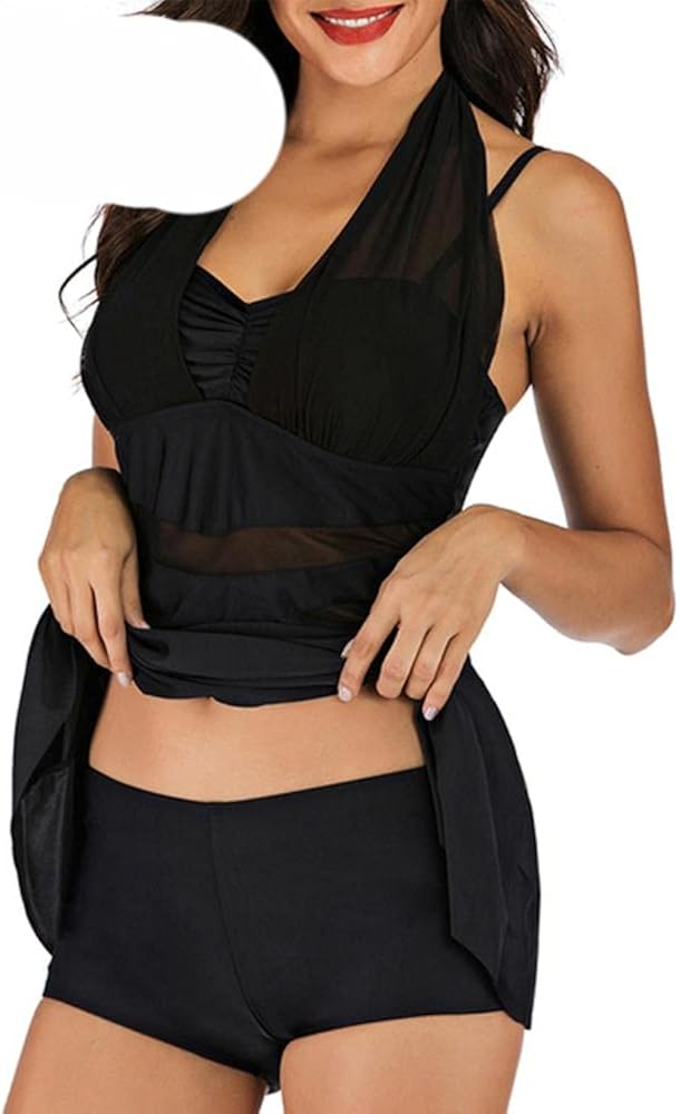 Backless Mesh Women Swimwear Two Piece Skirt Plus Size Swimsuit Dress