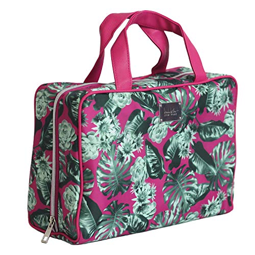 Nicole Miller Makeup Bag, Travel and Toiletry Bag, Large Cosmetic Bag with Zippered, Transparent Pockets and Handles, Foldable Makeup Bag for Home and Travel (Hot Pink & Green Leaf Print) 1 Nicole Miller Makeup Bag, Travel and Toiletry Bag, Large Cosmetic Bag with Zippered, Transparent Pockets and Handles, Foldable Makeup Bag for Home and Travel (Hot Pink & Green Leaf Print)