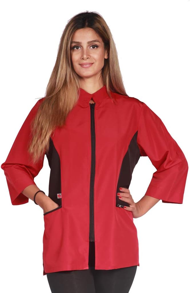 Ladybird Line Color Block Stylist Jacket Ideal for Pet Groomers - Red