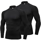 KAHEYQI 2 Pack Men's Mock Turtleneck Compression Long Sleeve Shirts Workout Athletic Base Layer Running Undershirt Winter Top