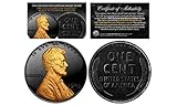 1943 WWII Genuine Abraham Lincoln Steelie Steel War Wheat Penny BLACK RUTHENIUM with Gold Lincoln Highlights