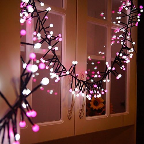 Guaiboshi Christmas Fairy Lights Outdoor Indoor Wedding Celebrate String Lights Curtain Firecrackers Shape 9.8ft / 3m 400 Leds Xmas Tree Lights Room Decoration Circle Globe Lights (Pink &amp; White)