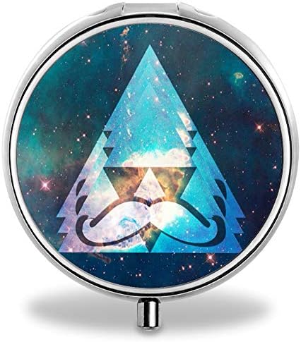 IMLONE Pill Organizer, Customized Galaxy Triangle Moustache Pill Boxes with 3 Components and Mirror for Travelling and Daily Needs
