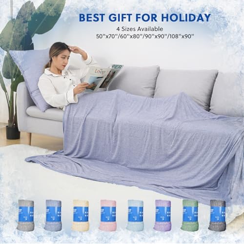 HOMFINE Cooling Blanket for Adults Summer - Japanese Cooling Fibre Q-Max>0.45, Double Sided Cooling Blanket for Bed Sofa Travel Blue 200 x 220 cm