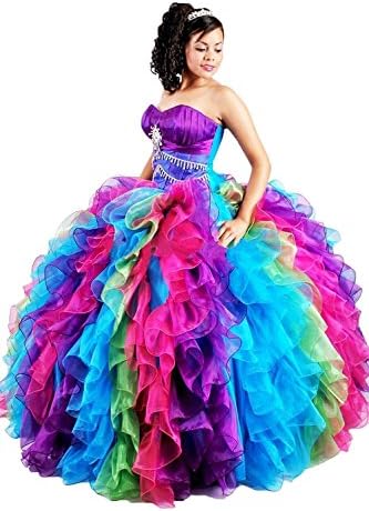 Okbridal Rainbow Colorful Puffy organza Skirt Prom Gown Pageant Dress US16