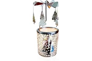 kingnero Carousel Candle Rotary Candle Holder Spinning Candleholder Metal Tea Light Candlestick for Home Decor (Silsver Christmas Tree)