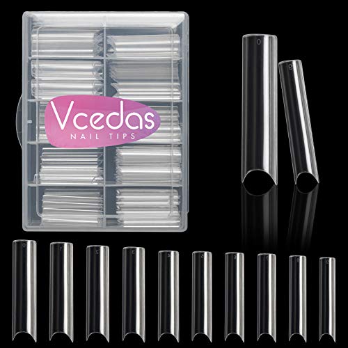 Vcedas Extra Long C Curve Nail Tips Half Cover 100PCS Extra Long Straight Square Tips