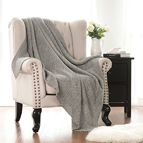 Knitted Throw Blanket Heather Grey for Sofa and Couch, Lightweight, Ultra-Soft Cozy Knit Bed Throws 130x150cm by Bedsure