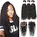 Beauty Forever Hair Unprocessed Brazilian Virgin Curly Hair Weave 3 Bundles with 1 piece Free Part Lace Closure 100% Human Hair Extensions Natural Color (20 22 24 +18 closure)