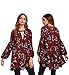 Romwe Women's Floral Print Long Sleeve Summer Loose Tunic Beach Dress Burgundy M