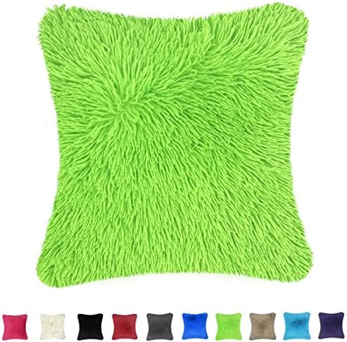 Throw it Super Soft Cozy Silky Hand Feeling Plush Faux Fur Square Throw Pillow Case Cover 18"x18",Light Green