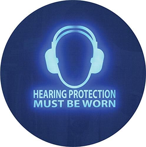 Mandatory Signs - Noise activated sign - Hearing protection must be worn - 300mm Diameter x 50mm Depth