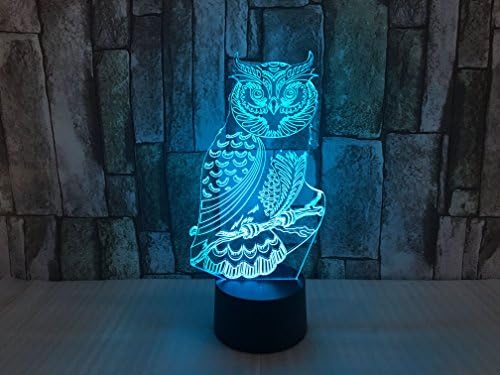 JYIFA 3D LED owl Cartoon Lamp 7 Color Change Optical Illusion Touch Mood light USB powered Bedroom Decorative Night Light Multi for Christmas Gifts