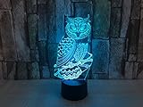 JYIFA 3D LED owl Cartoon Lamp 7 Color Change Optical Illusion Touch Mood light USB powered Bedroom Decorative Night Light Multi for Christmas Gifts