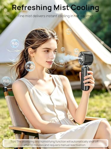 Wrischan Misting Fan Portable, Handheld Turbo Fan with Cool Mist Spray, 4000mAh Rechargeable Personal Fan with 5 Speeds, Water Mister for Summer Travel Beach Camping Office Essentials