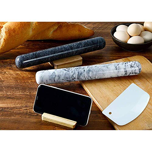 Marble Rolling Pin with Wood Cradle 12 Inch Black, NonStick Dough