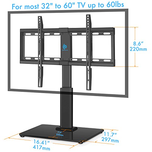 Universal-Table-Top-TV-Stand-for-32-to-60-inch-TVs-with-40-Degree-Swivel-Height-Adjustable-Stands-with-47-inch-AdjustmentTempered-Glass-BaseHold-up-to-60lbs-TVs-by-HUANUO