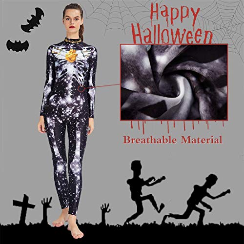 RAISEVERN Festival Clothing Schwarzer Overall Herren Damen Slim Fit Starlight Skeleton Catsuits Halloween-Kostüm