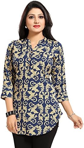 Dragaon Ethnic Galore Blue Short 3/4 Sleeve Tunic Top for Women