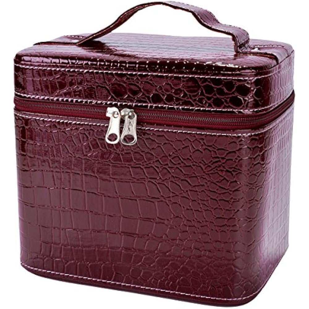 Train Case,COOFIT Portable Travel Makeup Crocodile Pattern Leather