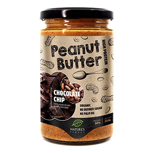 Nature's Finest Leckere 100 %-Bio-Erdnussbutter mit rohem Kakaopulver und dunklen Schokochips | 350 g | Kein zugesetzter…